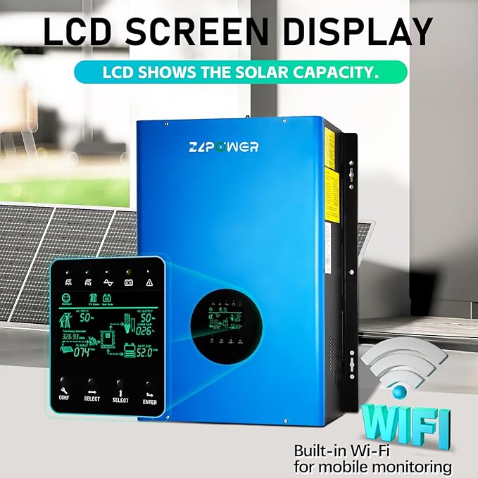 ZLPOWER 8000W 48V Off-Grid Inverter Charger, Peak Power 24000W for 20s, 240V AC Input, 120/240V Split Phase Output, Pure Sine Wave, UL1741 Certified, Built-in 2 MPPT Low Frequency for Solar System