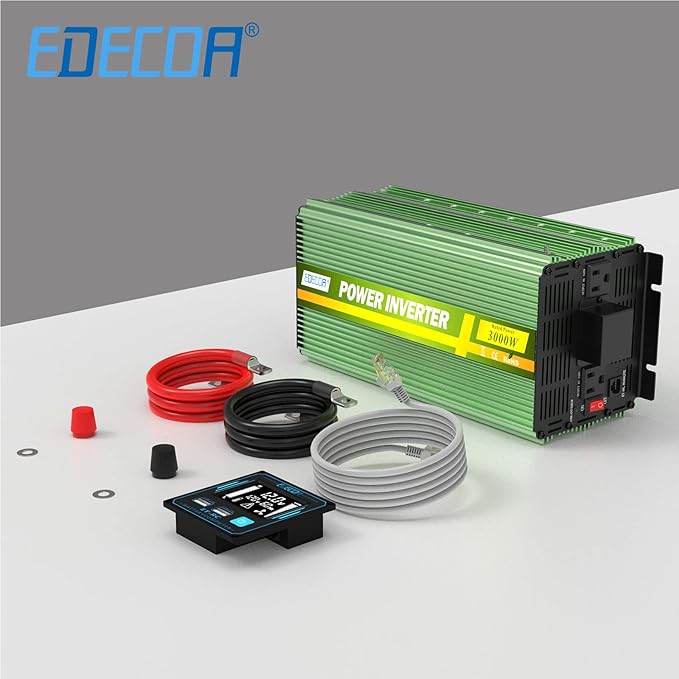 EDECOA 3000 Watt Power Inverter DC 12V to AC 110V 120V 3000W Converter for Car Truck RV with LCD and Dual USB Romte Controller (ETRC Remote)