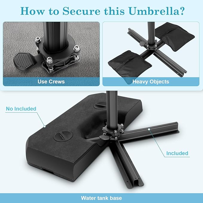Hotime 10x10ft Large Cantilever Patio Umbrellas - Upgrade and Intensify - with 360 Rotation and 5 Angles Adjustment - Aluminum Offset Pool Umbrella Square Outdoor Umbrella for Patio Garden