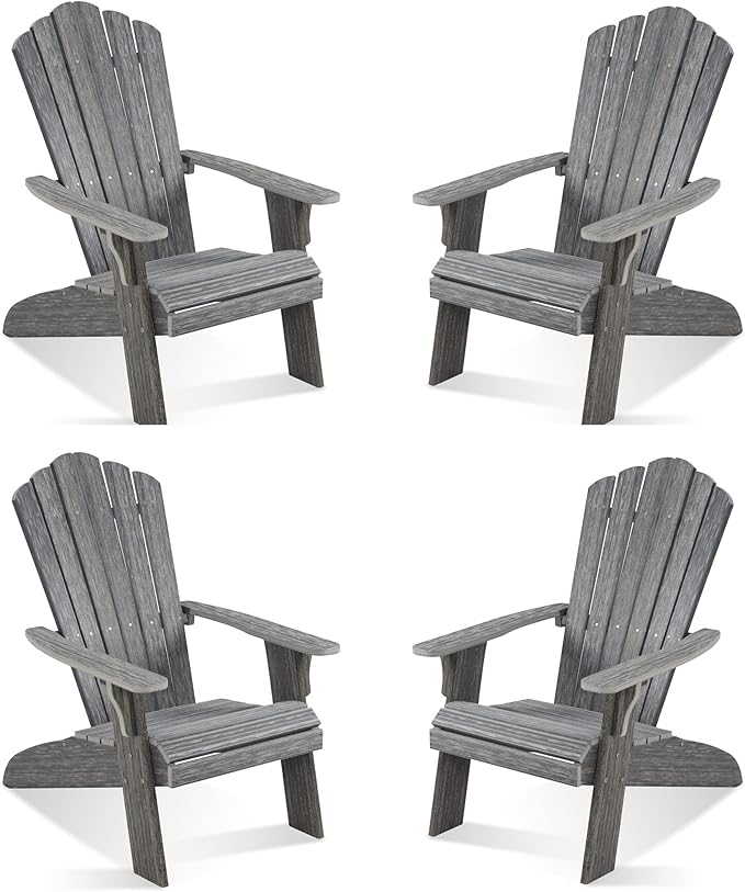 Adirondack Chair Set of 4, Outdoor Oversized Patio Chair Poly Lumber Weather Resistant & Durable Fire Pits Chair for Poolside,Lawn and Garden,350lbs Weight Capacity (Grey)