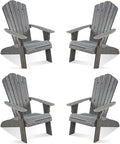 Adirondack Chair Set of 4, Outdoor Oversized Patio Chair Poly Lumber Weather Resistant & Durable Fire Pits Chair for Poolside,Lawn and Garden,350lbs Weight Capacity (Grey)