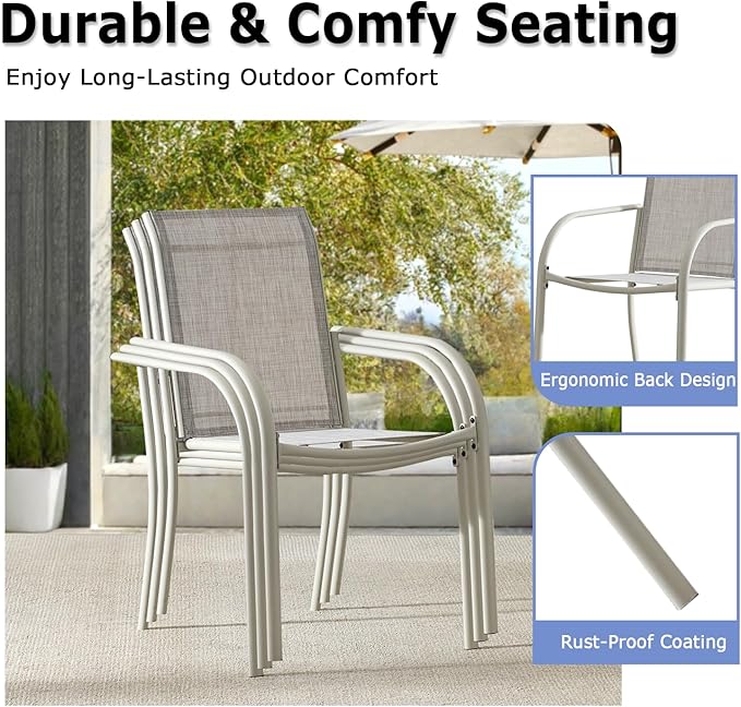 Patio Chairs Set of 8, Outdoor Dining Chairs with Breathable Textilene Fabric, Stackable Patio Chairs for Lawn, Garden, Backyard, Poolside, Grey