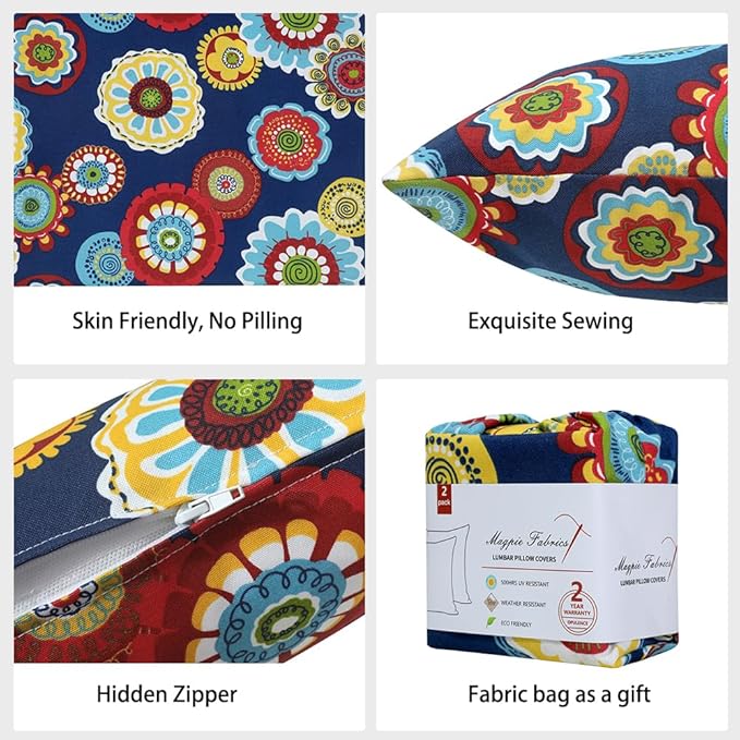Magpie Fabrics Pack of 2 Outdoor Waterproof Throw Pillow Covers 18 x 18 Inch, Decorative Cushion Sham Pillowcase Shell for Garden Patio Tent Balcony Couch Sofa(Floral Navy)