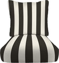 RSH DECOR: Deep Seating Cushion with Pillow Back | 25” x 25” Seat | Water and Fade-Resistant Spun Fabric | Outdoor Chair Cushion Set for Patio Furniture | Black & White Stripe