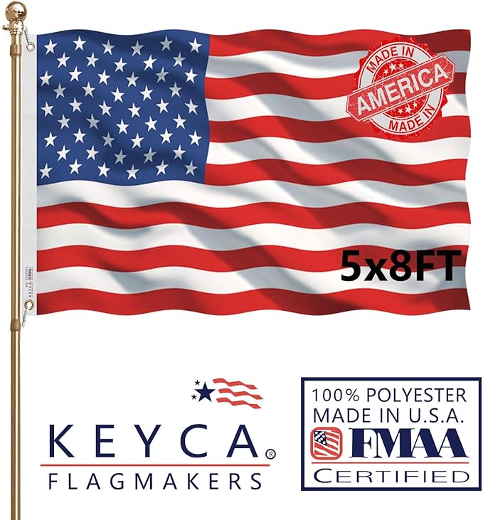 American US Flag 5x8 FT 100% Made in The USA- Heavy Duty Vibrant Colors Double Sided United States Flag with 3 Brass Grommets for Home/Company/Indoor Outdoor Decoration (FMAA Certified)