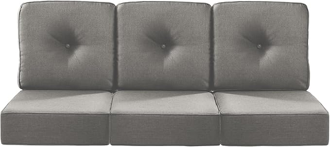 Luxury 22x24/22x25 6-Inch Patio Chair Cushions Set of 3 - Memory Foam Deep Seat Water Repellent Patio Cushion for Lawn Dining Rocking Swivel Chairs Loveseat 3-Seater Sectional Sofa - Grey