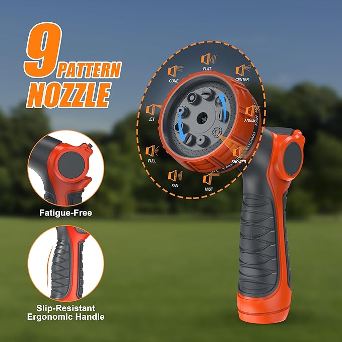 NEOTEC Retractable Garden Hose Reel 1/2 inch x 150ft - Wall Mounted Heavy Duty Hose Reel with 3/4 Inch Brass Fittings & 9-Pattern Nozzle - Auto Rewind System, Any Length Lock, 180° Swivel Bracket