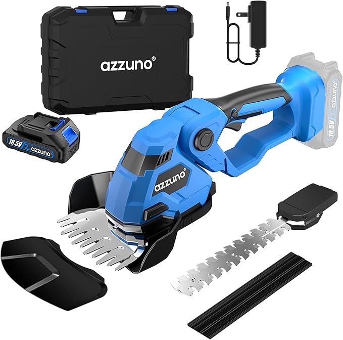 AZZUNO Hedge Trimmer Cordless, 2-in-1 Battery Powered Electric Hedge Trimmer&Grass Shears with Battery and Charger Included,Handheld Grass Cutter Shrub Trimmer for Gardens, Yards, Lawns