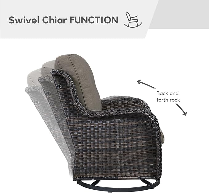 Patio Furniture 4 Piece, All-Weather PE Wicker Outdoor Furniture Set with Coffee Table,Outdoor Patio Furniture with Swivel Rocker Chairs and Outdoor Sofa