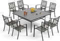 PHI VILLA 9-Piece Outdoor Dining Set, Square Metal Table (60") with Umbrella Hole and 8 Stackable Dining Chairs – Perfect for Patio, Garden, Deck, Porch, and Yard, 9PCS Outdoor Dining Set Style 2