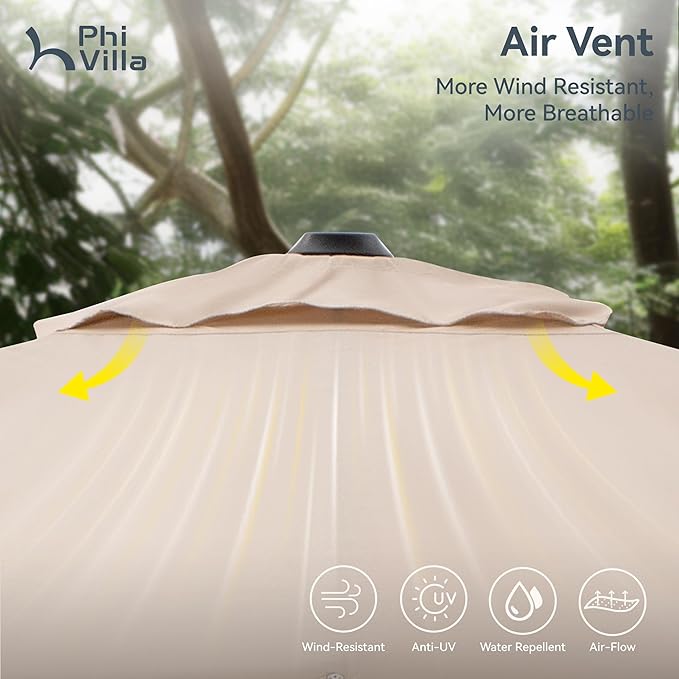 PHI VILLA 9'x 12' Patio Umbrella with Easy-Using Handle, 360° Rotation & 6-Level Tilt , Cantilever Aluminum Rectangle Outdoor Offset Umbrella for Deck, Pool, Garden Windproof & Crashproof (Beige, No Base)