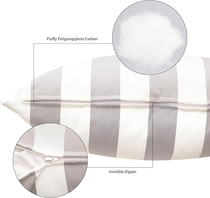 Pack of 2 Decorative Outdoor Throw Pillows 23" x 23" Square Garden Cushion for Patio Sofa Thick Cushion for Couch,Sofa,Grey Stripes