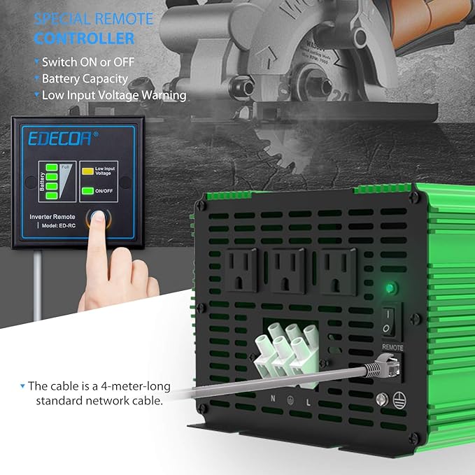 EDECOA 3000 Watt 24 Volts Power Inverter Pure Sine Wave 3000W DC 24V to 120V AC Solar Inverter with 3 Outlets and AC Terminal Block