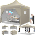 COBIZI 10x10 Pop Up Canopy Tent, Easy Setup Canopy with Sidewalls Waterproof & UPF 50+, Heavy Duty Commercial Instant Craft Fair Tent for Party, Event, Vendor, Farmer Market(Khaki)