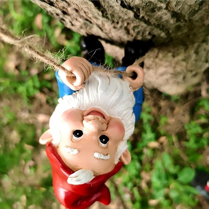 Elenon Climbing Gnomes Tree Faces Decor, Adorable Gnome Tree Hugger Fairy Garden Statue, Funny Peeker Sculpture Outdoor Yard Patio Art (2pcs)
