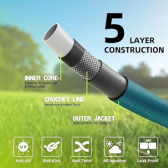 Worth Lead-in Short Garden Hose 3/4 in. x 2 ft. -Heavy Duty Durable Lightweight PVC Rubber Water Pipe for Agriculture, Lawn Care & Commercial Use -No Kink, Flexible, Leakproof, Male to Female Fittings
