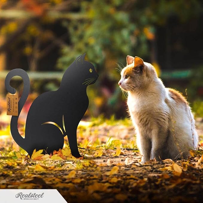 RealSteel I 3 Pack Steel Cat Garden Decor I Outdoor Yard Decorations I Gift for Cat Lovers I Lawn Ornaments and Statues I Garden Signs Decorative Outdoor - Black