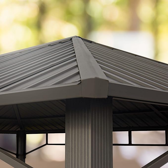 TOOLPORT Hardtop Gazebo 10x13 ft with Steel Roof - 4 Side Panels in Gray - Approx. 3.54x3.54 in Aluminium Poles