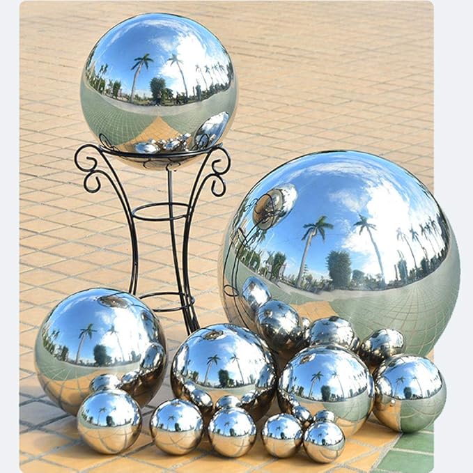 12 inch Diameter Gazing Ball,Silver Stainless Steel Polished Reflective Smooth Garden Sphere Globe Mirror,Colorful and Shiny Addition to Any Garden or Home