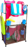 Essentially Yours Pool Equipment Holder with Towel Drying Bars, Mesh Rolling Pool Storage Organizer Bin, Extra Large with Towel Hanger, (34.5" W x 25" L x 62.6" H), Brown Style 418566