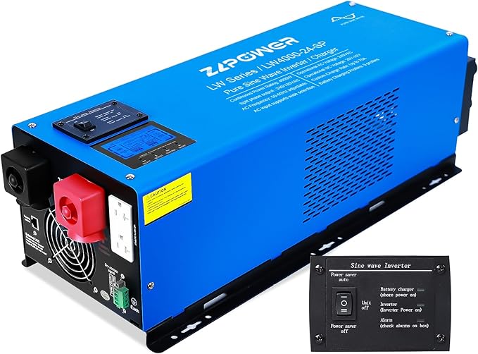 ZLPOWER 6000W 24V DC Pure Sine Wave Inverter, 18000W Peak, 120V/240V AC Split Phase Output with Battery Charger, LCD Display, Off-Grid Low Frequency Inverter for Home RV Camping (6000W)