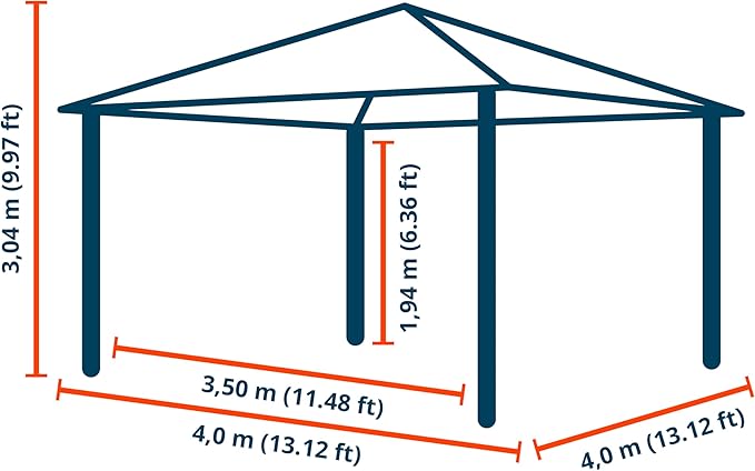 TOOLPORT Hardtop Gazebo 13x13 ft with Steel Roof - Approx. 3.54x3.54 in Aluminium Poles