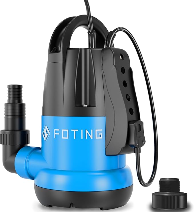 FOTING Sump Pump 1HP Automatic Submersible Water Pump, 4600GPH Utility Pump Thermoplastic Electric Portable Transfer Water Pump for Swimming Pool Garden Pond Basement with 16ft Long Power Cord