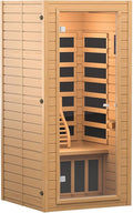 springspa Far Infrared Sauna 1 Person Indoor Sauna Spa Room, Canadian Hemlock Wooden Infrared Saunas for Home with Low Emf Lighting, Bluetooth Speakers, LCD Control Panel, 9 Chromotherapy