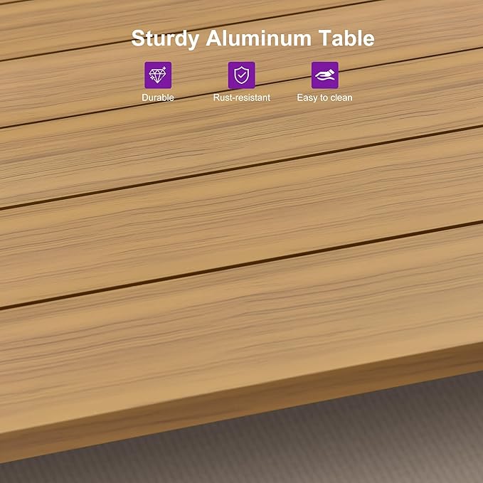 PURPLE LEAF 14 Pieces Outdoor Dining Set All-Weather PE Rattan Outdoor Patio Furniture Set with All Aluminum Frame Square Table and Chairs Set for Lawn Garden Backyard Deck, Teak