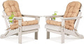 nalone Folding Adirondack Chairs Set of 2 with Cushion with Cup Holder, HDPE Plastic Oversized Patio Chair Weather Resistant, Used in Outdoor, Fire Pit, Deck, Garden, Campfire Chairs (White)