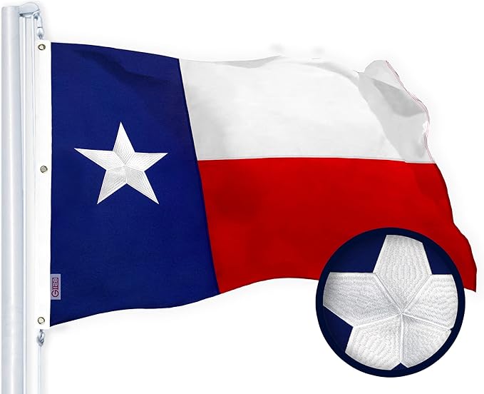 G128 Texas State Flag | 5x8 Ft | StormFlyer Series Embroidered 220GSM Spun Polyester | Embroidered Design, Indoor/Outdoor, Brass Grommets, Heavy Duty, All Weather