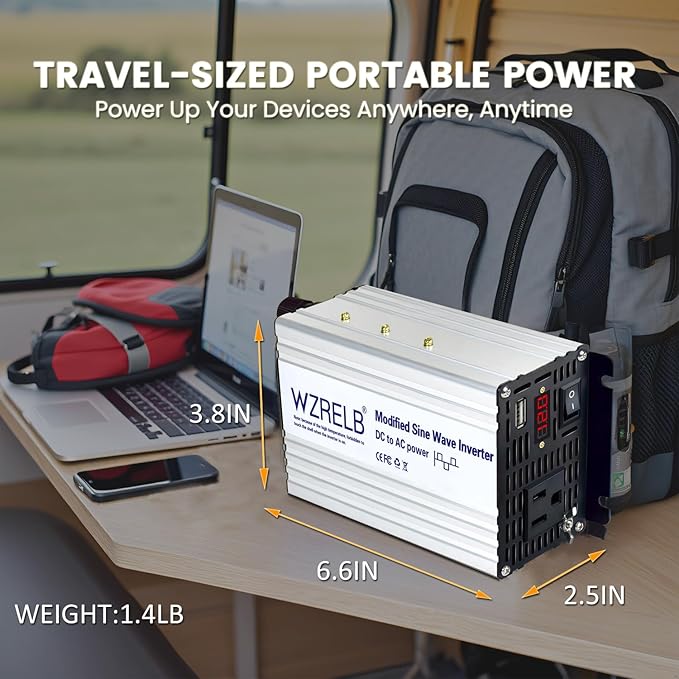 WZRELB 600W Power Inverter 12V DC to 110V 120V AC,Modified Sine Wave Car Inverter for Vehicles with LED Display,5V/2.4A USB Port,Soft Starter,Off-Grid Power Converter with High Efficiency up to 90%