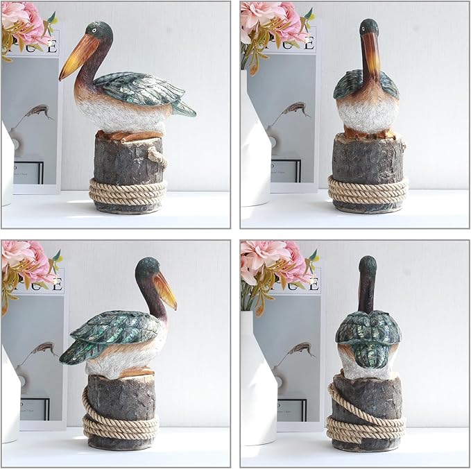 Lukitas Perching Pelican Statue and Sculpture Decor, Coastal Ocean Bird Figurine, Creative Decorative Ornament for Home Garden Yard Lawn Outdoor, Resin 12''