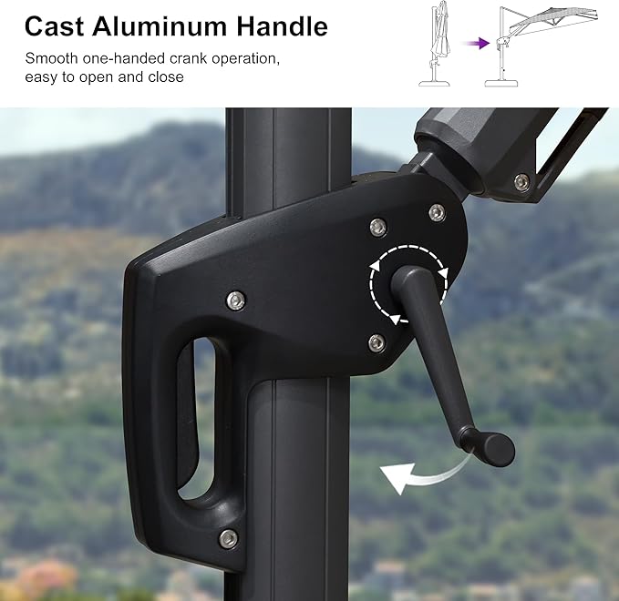 PURPLE LEAF 9.8' X 9.8' Left-right Tilting Patio Umbrella Outdoor Cantilever Swivel Square Umbrella Aluminum Offset Umbrella with 360-degree Rotation for Garden Deck Pool Patio Grey