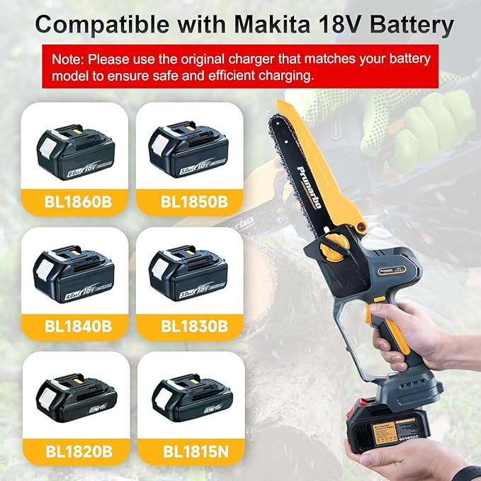 Mini Chainsaw 8 Inch Cordless Hand-held Electric Chain Saw Compatible with Makita 18V Battery Power Pruner Auto Oiler for Tree Wood Cutting Trimming Pruning, PR-E8-Body Only (Battery not included)