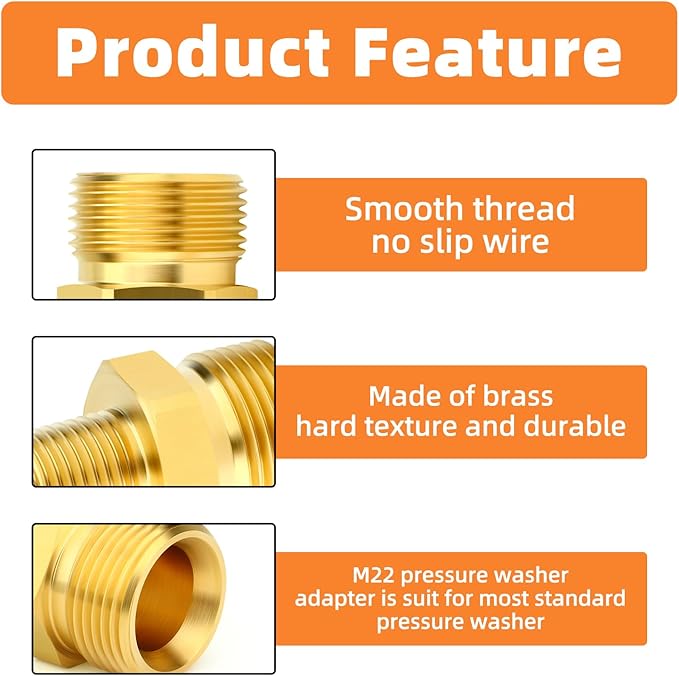 GASHER 4Pcs Brass M22 Pressure Washer Fitting Kit Used To Connect with Power Washer Guns,Hoses Pumps