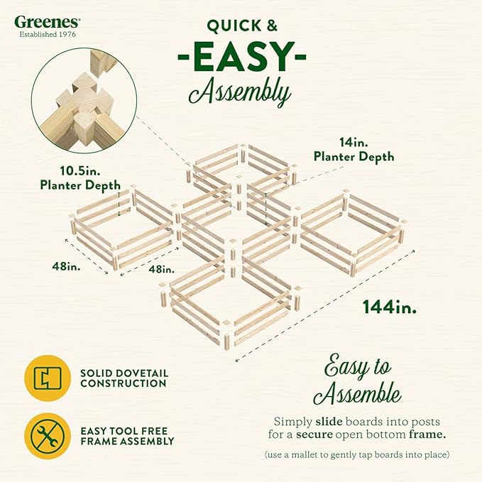 Greenes Fence Original Pine Raised Garden Bed, 80 Sq. Ft. 12' x 12' x 10.5-14" - Made in USA with American Pine