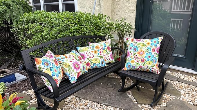 RSH DECOR: Lumbar Throw Pillows Set of 4 | 20” x 12" | All-Weather Spun Fabric | Water and Fade-Resistant | Outdoor Support Pillows for Patio Furniture | Gregoire Fresco - Made in USA