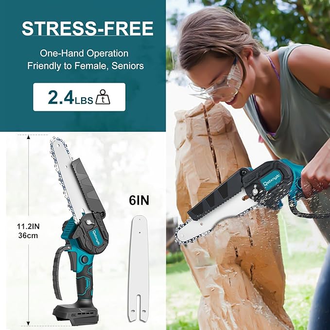 Cordless Mini Chainsaw 6 Inch for Makita 18V LXT (No Battery), Brushless Portable Electric Chain Saw Tool for Makita BL1850, Small Handheld Chainsaw for Pruning Shear Branch Wood Cutting Tree Trimming