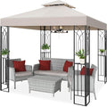 COOS BAY 8x8 Outdoor Patio Gazebo with Corner Shelves, Two-Tier Soft Top Canopy for Backyard, Lawn, Deck and Garden, Beige
