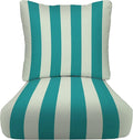 RSH DECOR: Deep Seating Cushion with Pillow Back | 24” x 27” Seat | All-Weather Spun Fabric | Water and Fade-Resistant | Outdoor Chair Cushion Set for Patio Furniture | Cancun & White Stripe