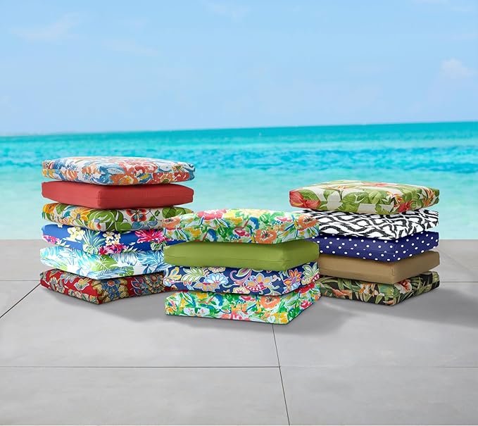 BrylaneHome Chair Cushion with Ties - 18.75" L x 18" W - Patio & Outdoor - Water, Stain & Fade Resistant - Black Ikat