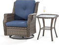 Outdoor Swivel Rocker Patio Chair with Matching Side Table - 360 Degree Patio Swivel Glider Chair with 3.5" Olefin Cushions(Mixed Grey/Blue)