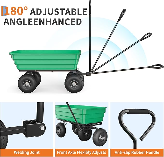 All-Terrain Garden Dump Cart with Removable Bed | 600Lb Heavy Duty Utility Wagon for Yard Work | 180° Pivoting Handle for Easy Control | Hauls Soil, Plants, Tools with Ease