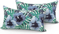 LVTXIII Set of 2 Outdoor Lumbar Pillows for Patio Furniture with White Piping, 12"x20" Fade Resistant Patio Lumbar Pillows with Inserts for Home Coach Sofa Use, Blue Salmone Tropical