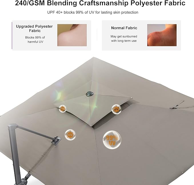 PURPLE LEAF 12 FT Cantilever Patio Umbrella Outdoor Umbrella with 330lbs Base Large Square Windproof Offset Umbrella for Pool Deck Garden, Ash Mocha