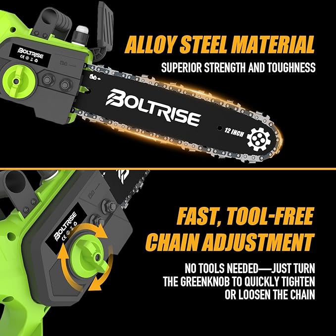 12 Inch Cordless Brushless Electric Chainsaw, 2 × 4.0Ah Batteries & Auto Oiler Security Lock, 42 FT/S Powered Compact HandHeld Chain Saw, for Tree Trimming, Wood Cutting Garden, Pruning
