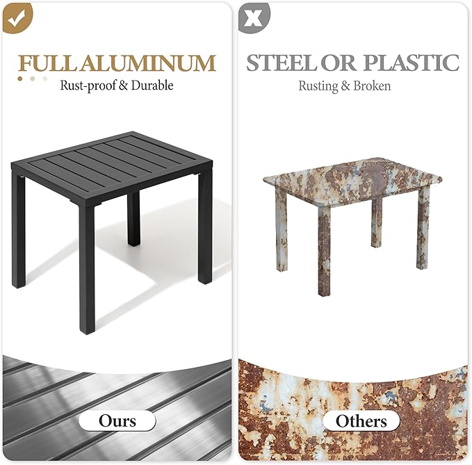 Crestlive Products Outdoor Side Table,Aluminum Rectangular Side/End Table, Small Patio Coffee Bistro Table for Outdoor Indoor (Black)