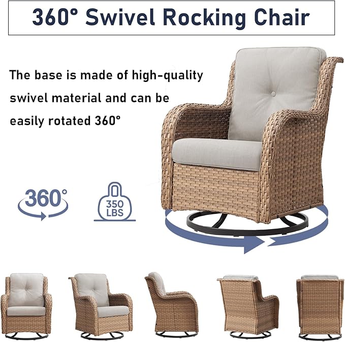 Swivel Rocker Patio Chairs：8 Pieces Patio Swivel Rocker Chairs with Wicker Armrests Patio Swivel Rocking Chair Outdoor Swivel Rocker Patio Chair
