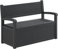 LHBcraft 70 Gallon Deck Bench with Storage,Outdoor Storage Box Bench Waterproof&Lockable, Resin Patio Furniture with Armrest for Patio, Porch, Garden,Black
